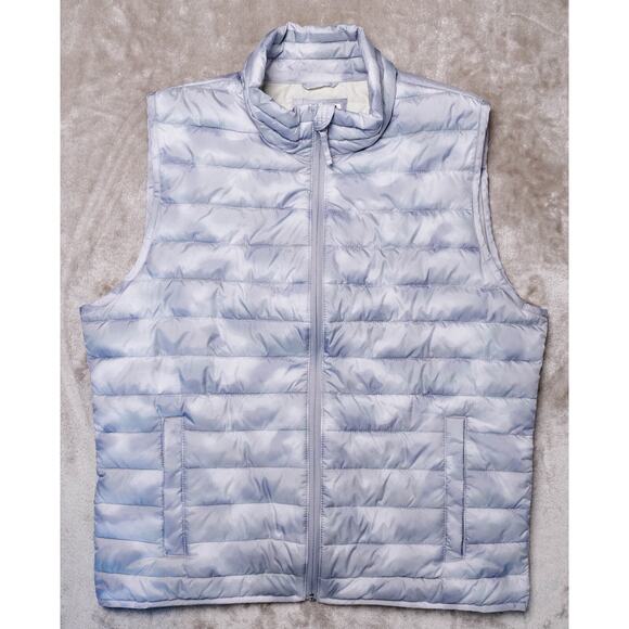 GAP Gray White Camouflage Camo Cold Control Full Zip Puffer Vest Mens Size L - Picture 1 of 10